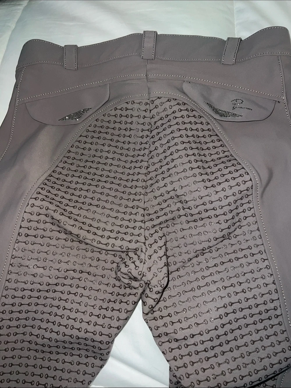 Pikeur Laure GR 38/6Taupe Equitation Breeches with Rhinestone Logo - Picture 1 of 16